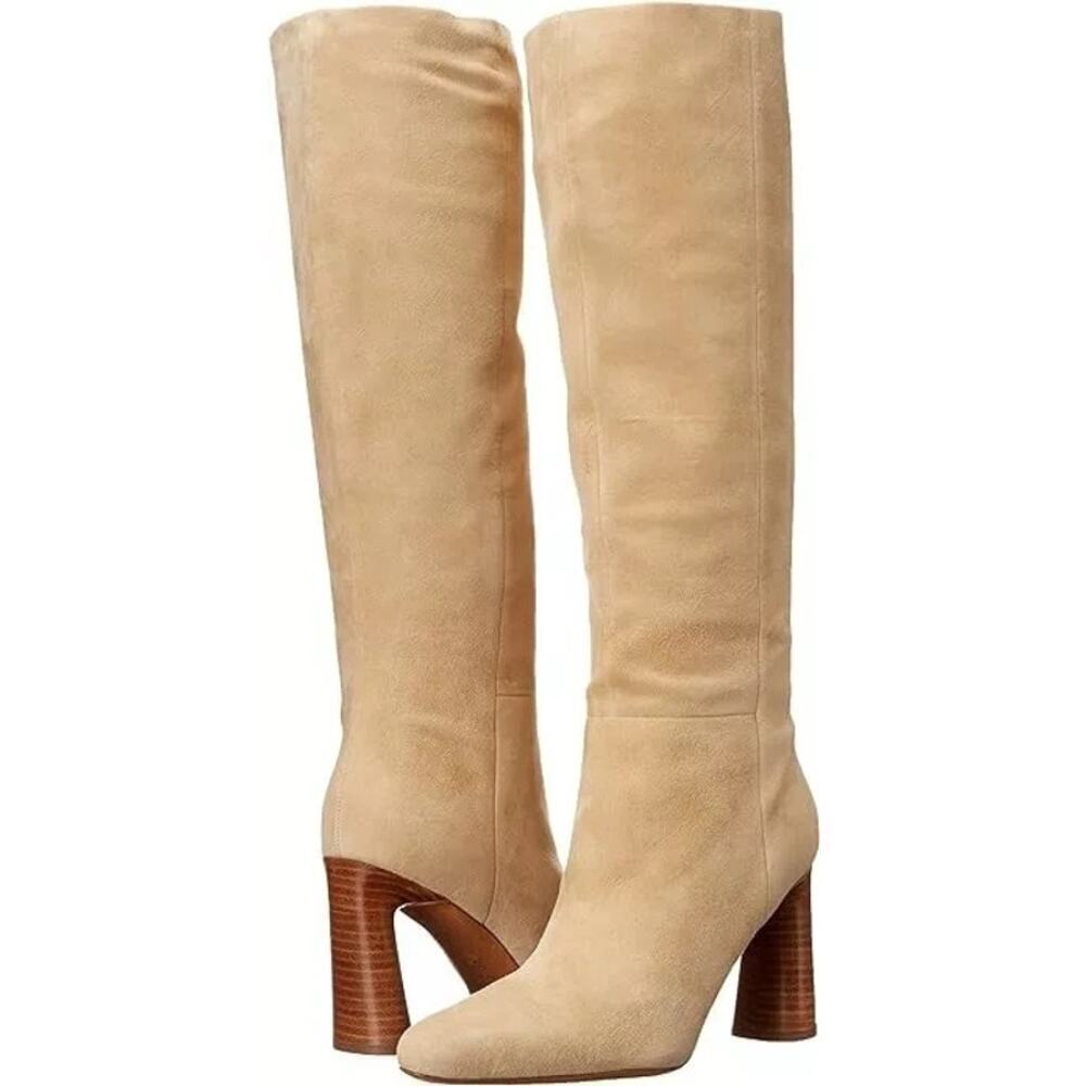 Vince Highland Knee High Boots Dune Suede Almond Toe Beige Women’s Size 6 NWOB